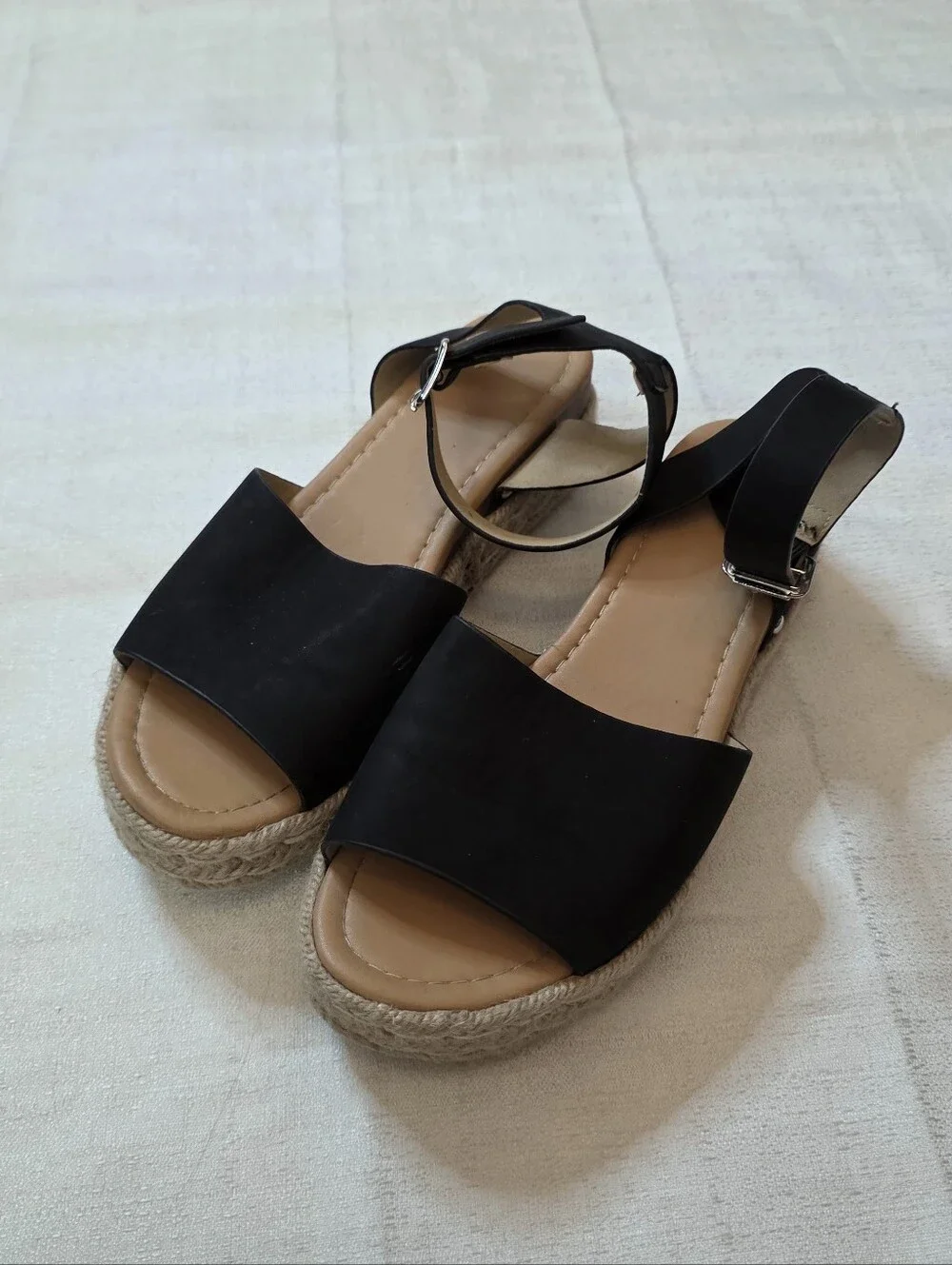 Black Espadrille Platform Sandals Ankle Strap Size 8